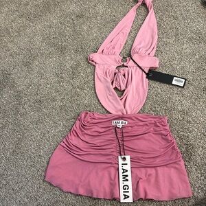 NWT iamgia pink halter crop top S and mini skirt XS set
